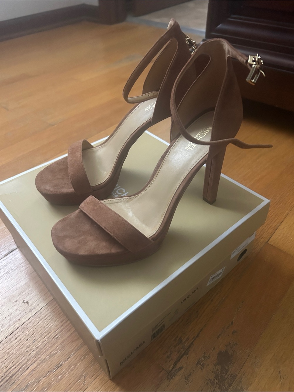 Michael Kors Brown Suede Ankle-Tie High Heel Sandals